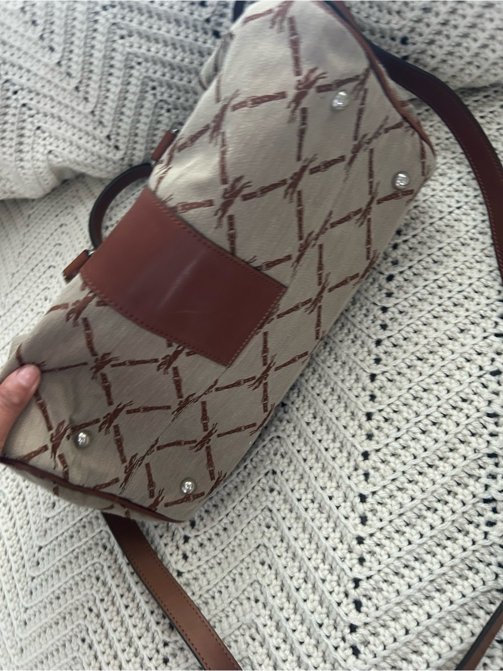 Longchamp Beige & Brown Monogram Top-Handle Satchel - Picture 5 of 11